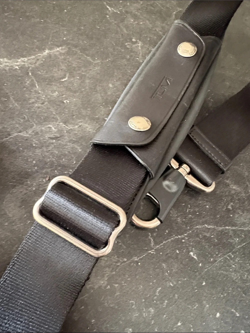 Tumi Black Adjustable Shoulder Strap with Silver Hardware